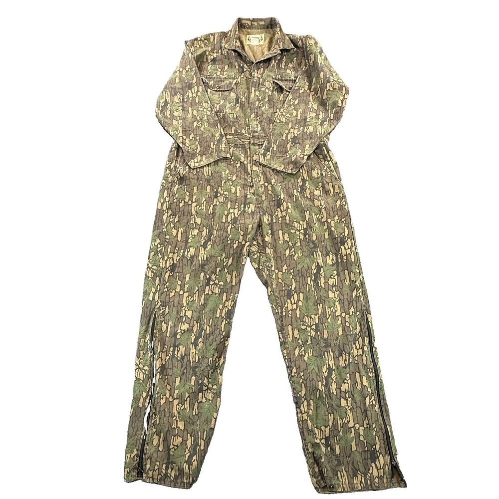 Deer River Mens Large Camouflage Hunting Coveralls Made In USA Trebark Mossy Oak